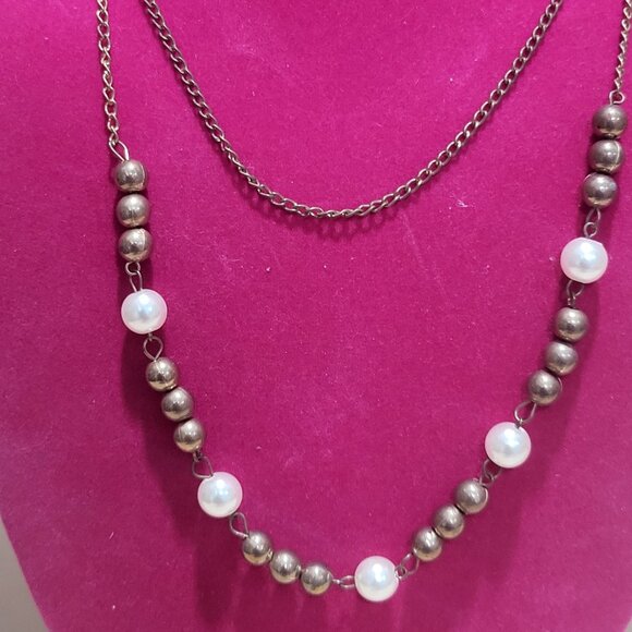 Two Strand Layered Chain and Bead Necklace - Picture 6 of 11